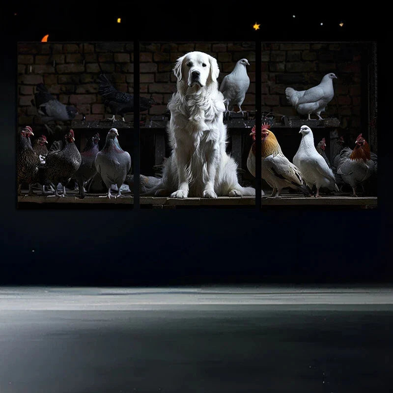 3pcs Dog and Bird Chick Pigeon Metal Print Ready to Hang Art