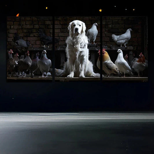 3pcs Dog and Bird Chick Pigeon Metal Print Ready to Hang Art