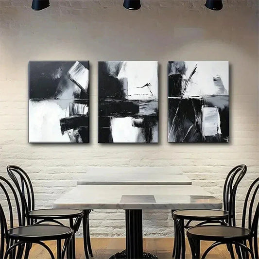 3pcs Monochrome Contemporary Abstract Perfect Wall Art Set Canvas Framed 40x60cm - High Quality Print 100% Australian Made Wall Canvas Ready to Hang