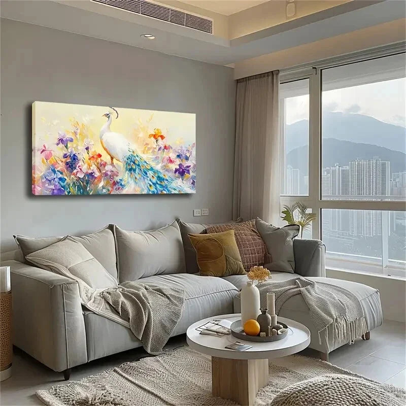 White Peacocks Brilliant Flower Wall Art Canvas Office Home Room Framed 120x60cm