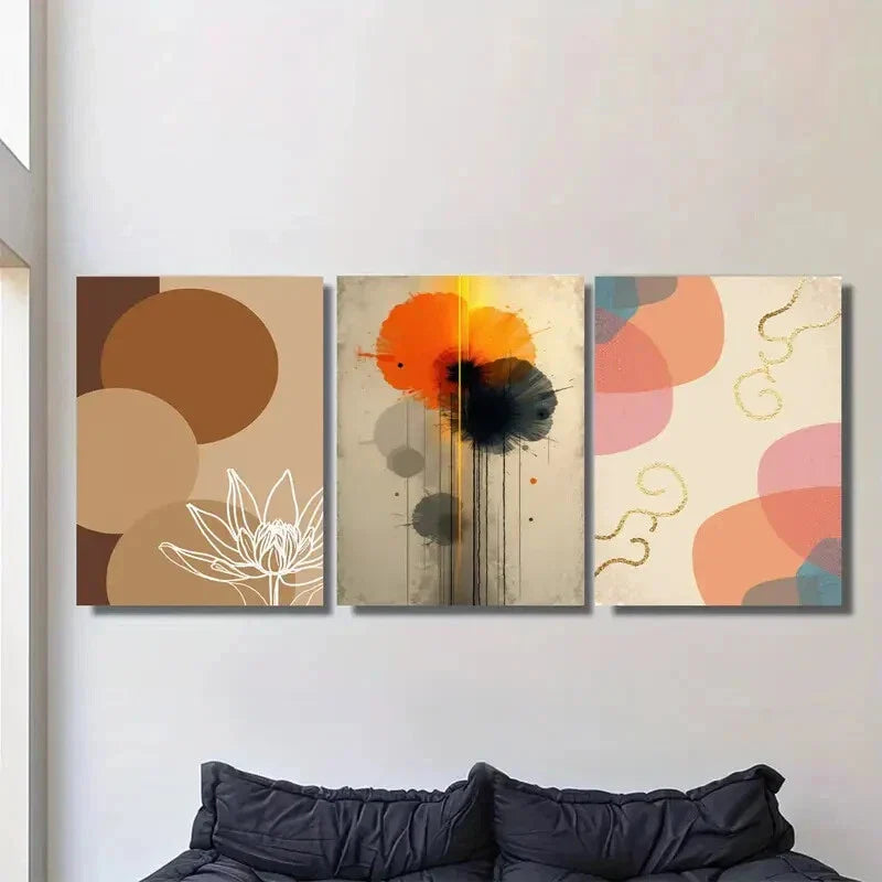 3pcs Modern Abstract Floral & Geometric Metal Print Ready to Hang Art