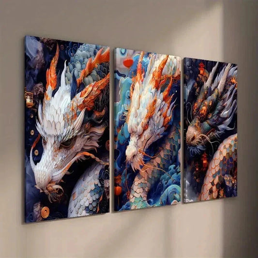 3pcs Gorgeous Oriental Dragon Decorative Wall Art Set Canvas Framed 40x60cm - High Quality Print 100% Australian Made Wall Canvas Ready to Hang