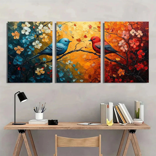 3pcs Paint Floral Tree Bird Scene Metal Print Ready to Hang Art