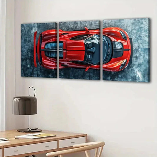 3pcs Vintage Red Cool Sports Cars Blue & White Wall Art Set Canvas Framed 40x60cm - High Quality Print 100% Australian Made Wall Canvas Ready to Hang
