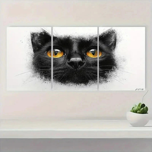 3pcs Black & White Feline Illustration Metal Print Ready to Hang Art
