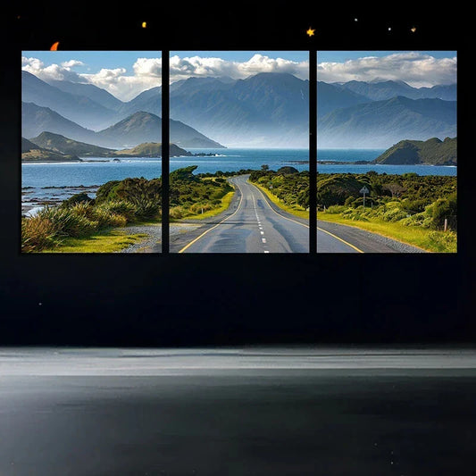 3pcs Coastal Road Scenery Nature Metal Print Ready to Hang Art