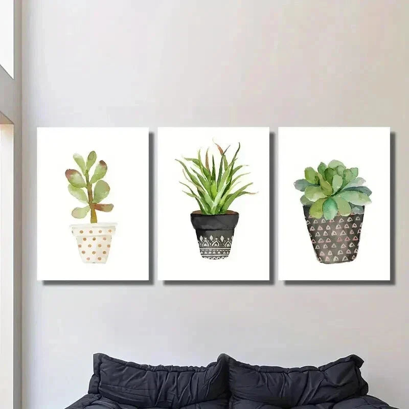 3pcs Vibrant Potted Succulent & Cactus Plant Wall Art Set Canvas Framed 40x60cm - High Quality Print 100% Australian Made Wall Canvas Ready to Hang