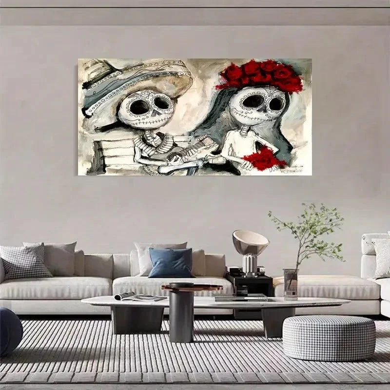 Skeleton Couple Wedding Décor Wall Art Canvas Office Home Room Framed 120x60cm