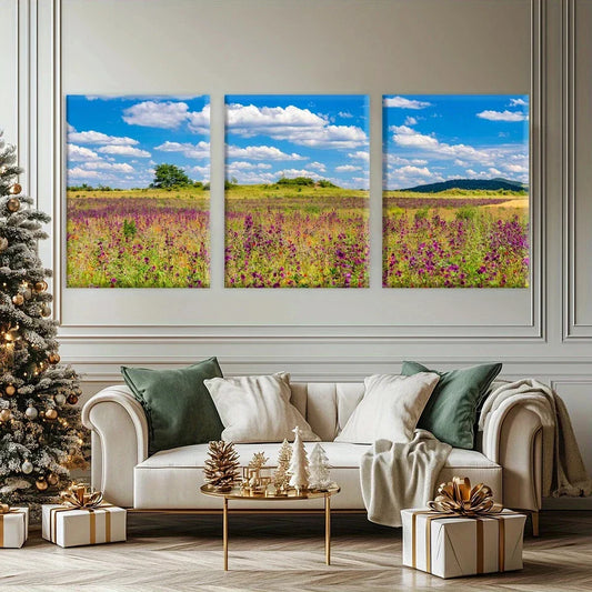 3pcs Serene Blue Sky Floral Sea Fantasy Metal Print Ready to Hang Art