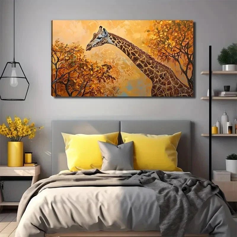 Giraffe Eating Leaves Wall Art Canvas Office Home Room Framed 80x45cm