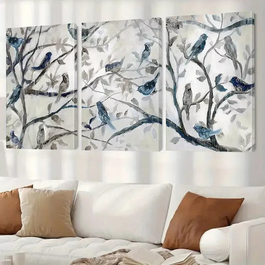 3pcs Birds & Branches Triptych Wall Art Set Canvas Framed 40x60cm - High Quality Print 100% Australian Made Wall Canvas Ready to Hang