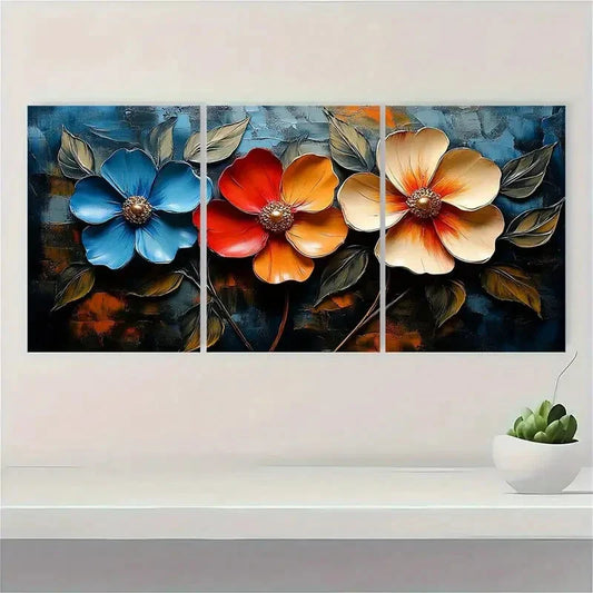 3pcs Flower Ensemble Modern Abstract Painting Metal Print Ready to Hang Art