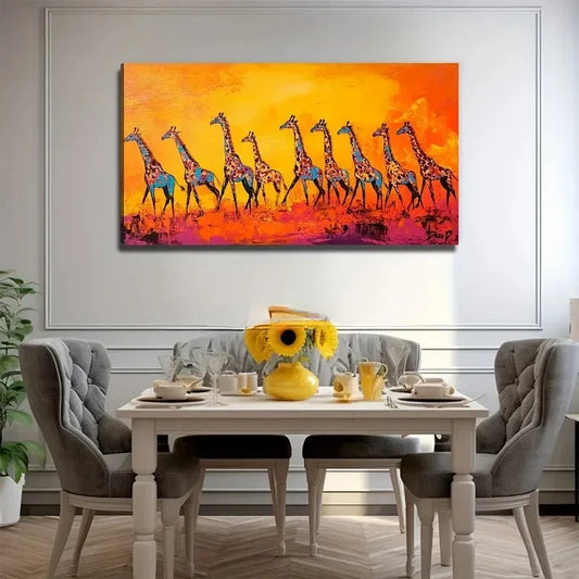 A Group Of Lovely Giraffes Wall Art Canvas Office Home Room Framed 120x60cm