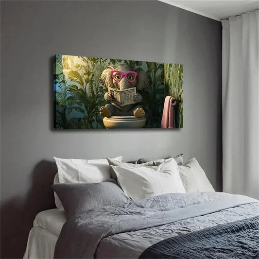 Whimsical Elephant Sitting Wall Art Canvas Office Home Room Framed 120x60cm