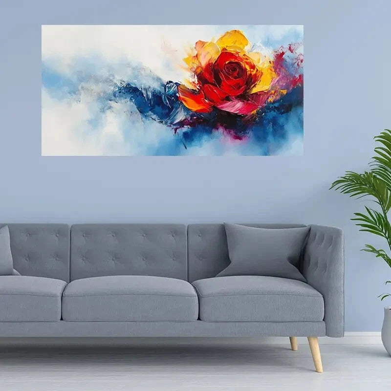 Red Floral Contemporary Décor Wall Art Canvas Office Home Room Framed 120x60cm