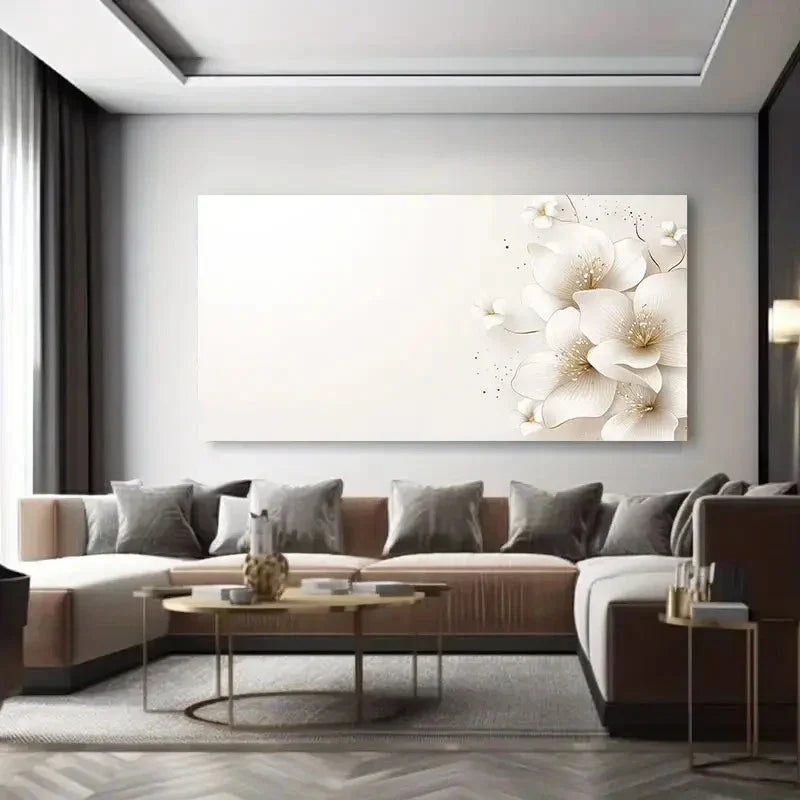 Soft White Flowers On Light Wall Art Canvas Office Home Room Framed 80x45cm
