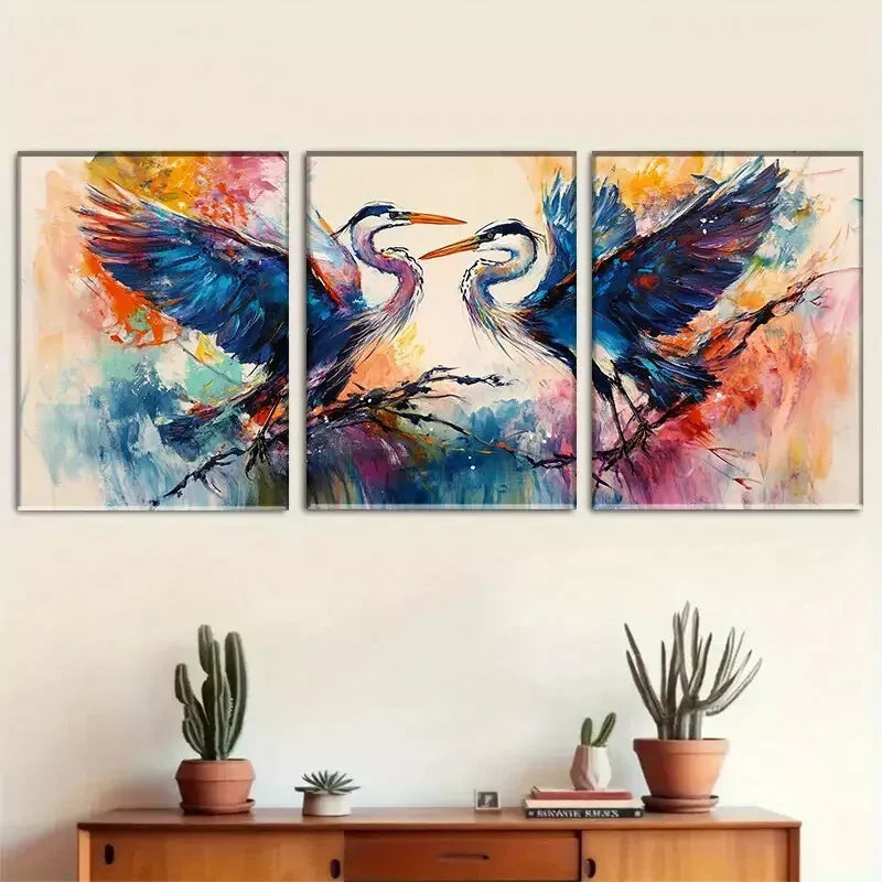 3pcss colorful birds painting Anime Wall Art Set Canvas Framed 40x60cm - High Quality Print 100% Australian Made Wall Canvas Ready to Hang