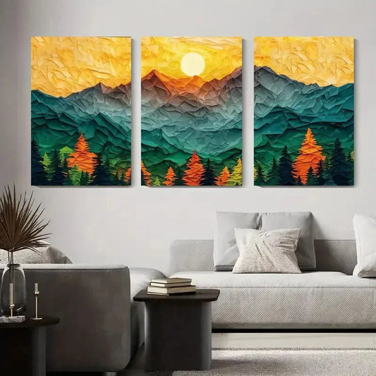 3pcs Geometric Mountain Landscape Vibrant Metal Print Ready to Hang Art