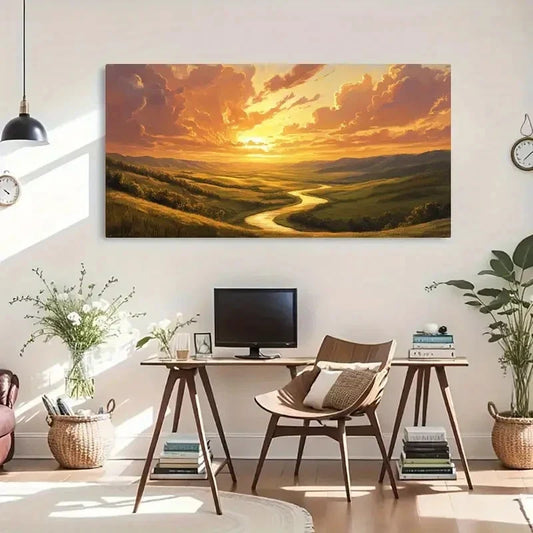 Serene Mountain Sunset Scene Wall Art Canvas Office Home Room Framed 120x60cm