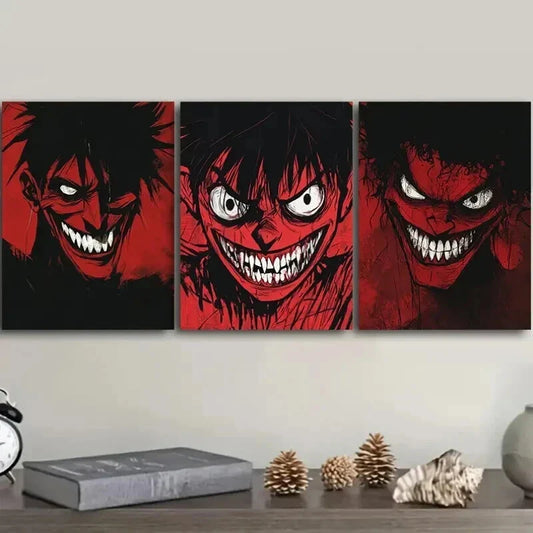 3pcs Red Faced Monster Fear Darkness Perfect Wall Art Set Canvas Framed 40x60cm - High Quality Print 100% Australian Made Wall Canvas Ready to Hang