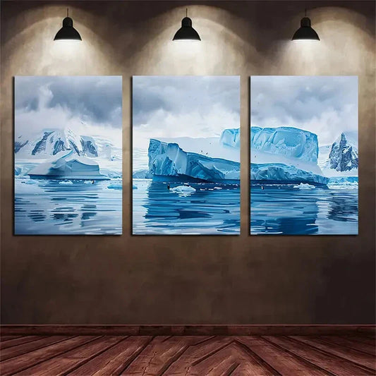 3pcs Antarctica Iceberg Modern Metal Print Ready to Hang Art