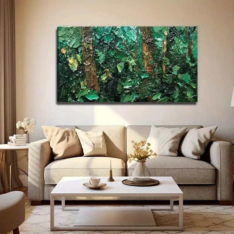 Trunk & Leaves Painting Emerald Wall Art Canvas Office Home Room Framed 120x60cm