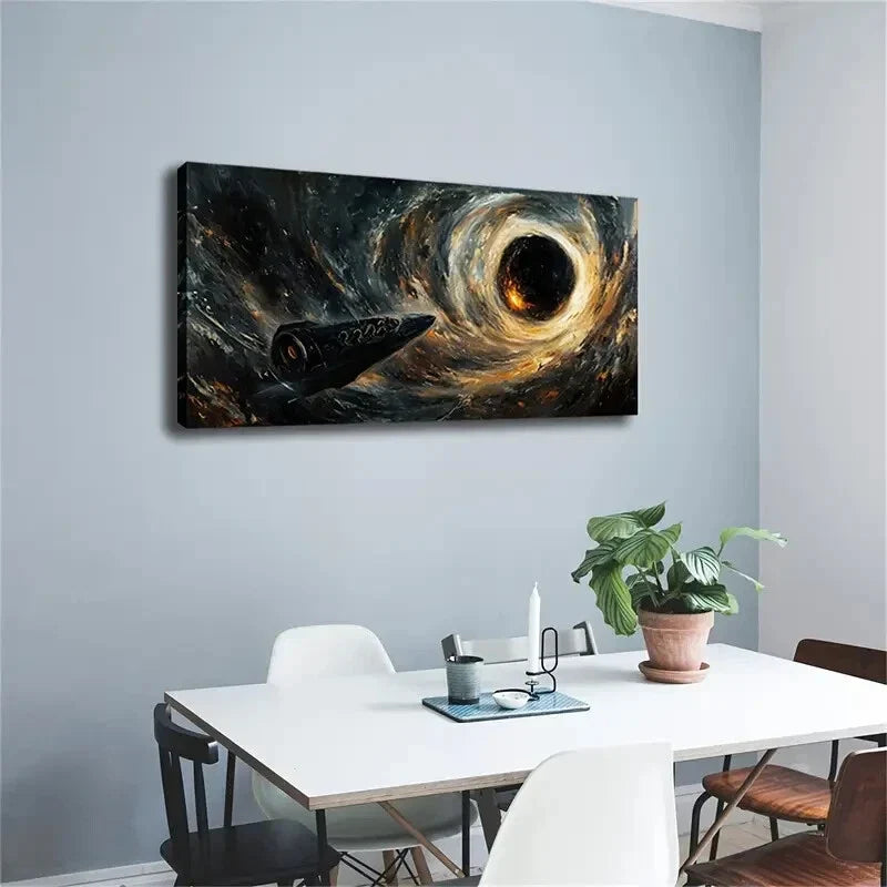 A Spaceship Flying Black Hole Wall Art Canvas Office Home Room Framed 120x60cm