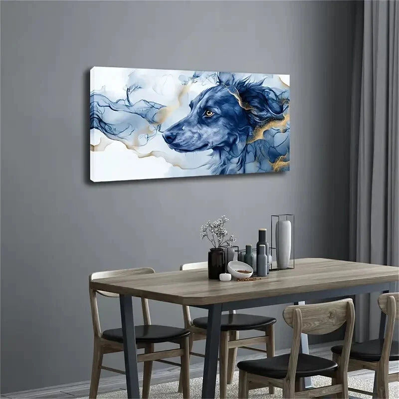 Abstract Blue Dog Vibrant Wall Art Canvas Office Home Room Framed 120x60cm