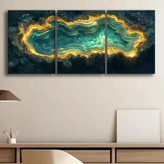 3pcs Abstract Aerial Emerald Green Photography Wall Art Set Canvas Framed 40x60cm - High Quality Print 100% Australian Made Wall Canvas Ready to Hang