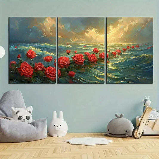 3pcs Rose River Sunset Clouds Metal Print Ready to Hang Art