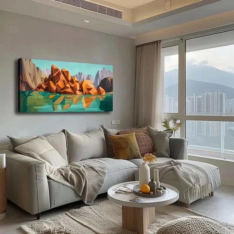 Vibrant Mountains and Lake Wall Art Canvas Office Home Room Framed 120x60cm