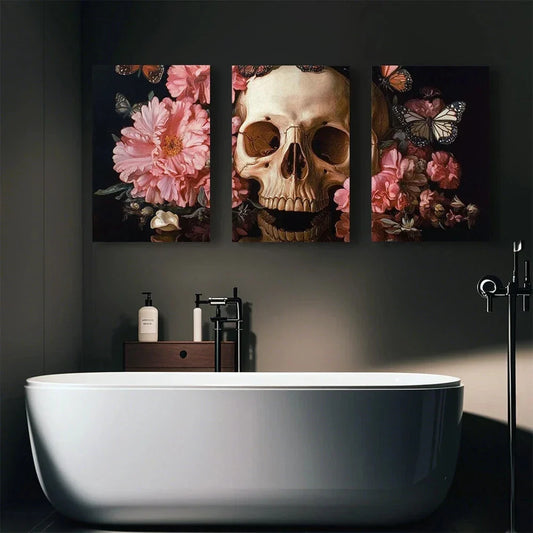 3pcs Abstract Skeleton And Rose Grove Design Metal Print Ready to Hang Art