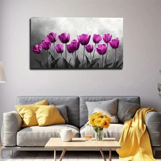 Tulips Design In Pink & White Wall Art canvas office home room framed 120x60cm