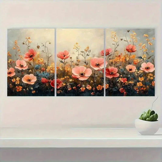 3pcs Wild Flowers Quote Minimalist Painting Metal Print Ready to Hang Art