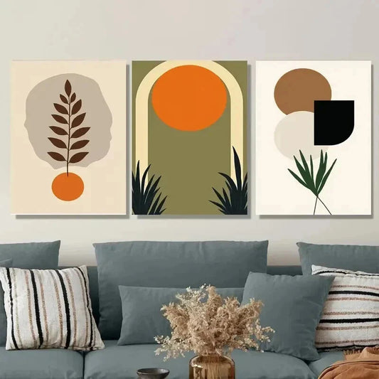 3pcs Boho Style Modern Abstract Green Wall Art Set Canvas Framed 40x60cm - High Quality Print 100% Australian Made Wall Canvas Ready to Hang