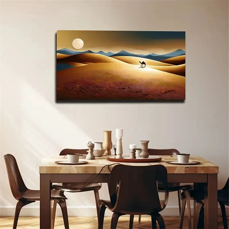 Desert Sunset Camel Wall Art Canvas Office Home Room Framed 120x60cm