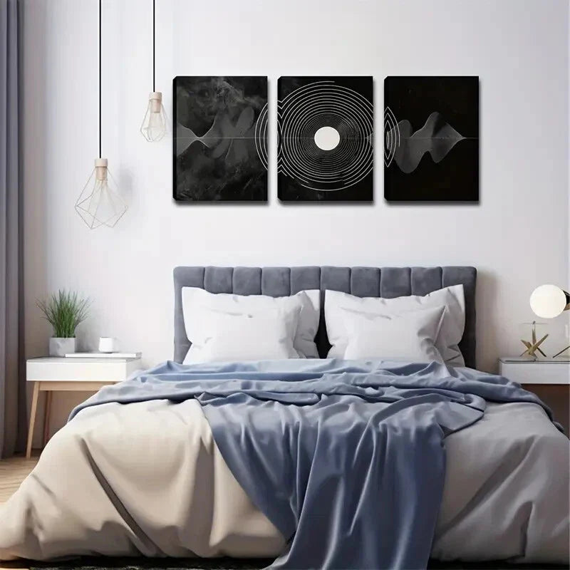 3pcs Black & White Geometric Wall Art Set Canvas Framed 40x60cm - High Quality Print 100% Australian Made Wall Canvas Ready to Hang