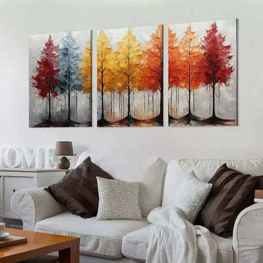 3pcs Vibrant Abstract Autumn Forest Triptych Wall Art Set Canvas Framed 40x60cm - High Quality Print 100% Australian Made Wall Canvas Ready to Hang