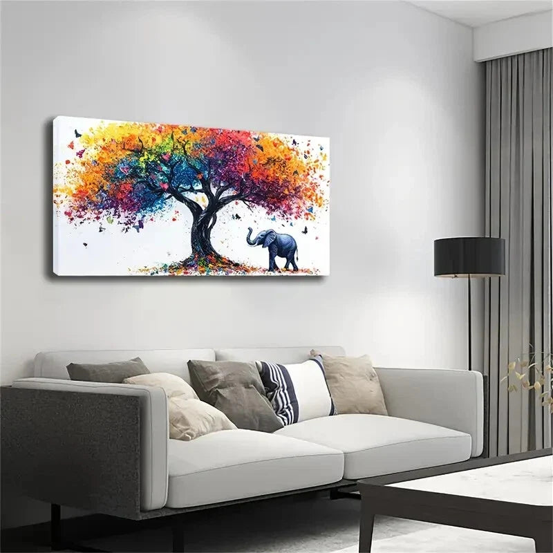 Elephant Rainbow Colorful Wall Art Canvas Office Home Room Framed 120x60cm