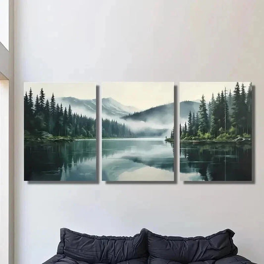 3pcs Foggy Morning Outdoor Themed Landscape Wall Art Set Canvas Framed 40x60cm - High Quality Print 100% Australian Made Wall Canvas Ready to Hang