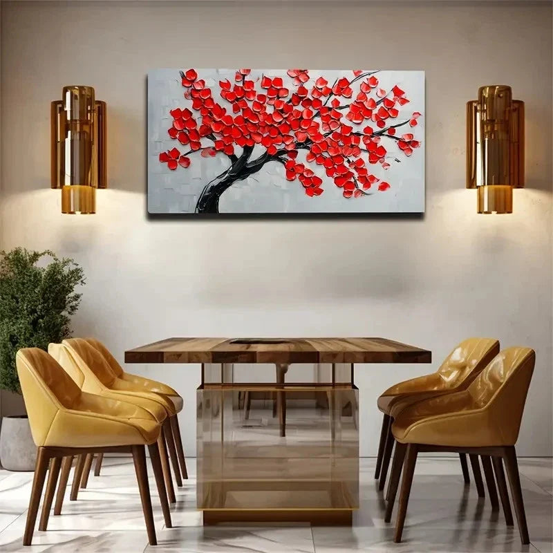 Black Tree Branches Red Wall Art Canvas Office Home Room Framed 120x60cm