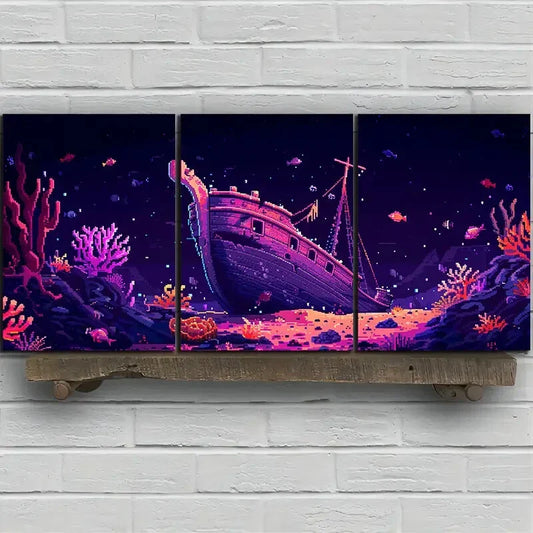 3pcs Ocean Origin Boat Purple Theme Metal Print Ready to Hang Art