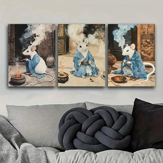 3pcs Luxurious, Robe mouse Modern Metal Print Ready to Hang Art
