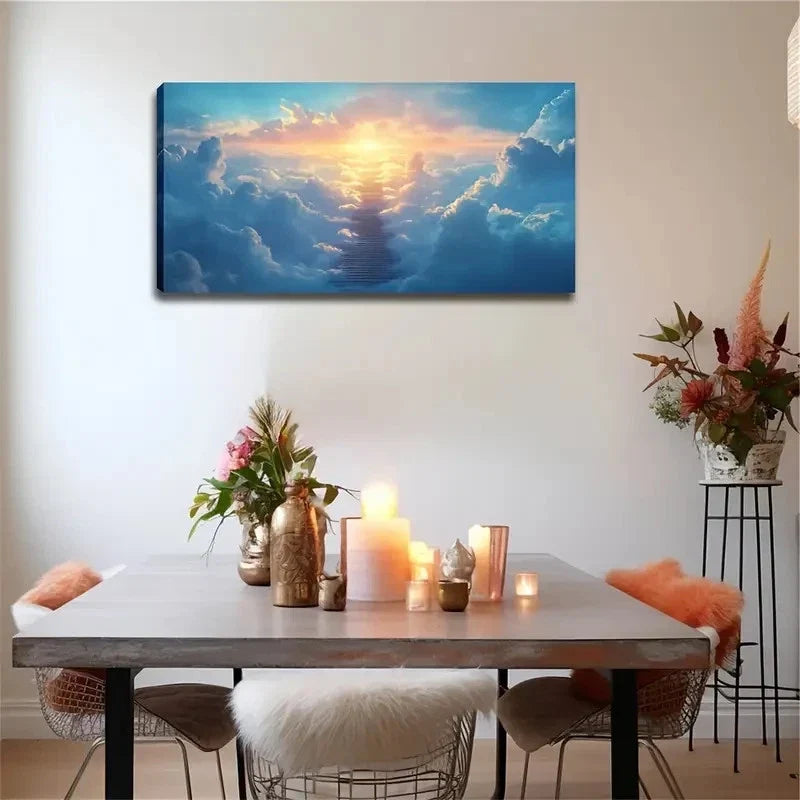 Sky Road Minimalist Landscape Wall Art Canvas Office Home Room Framed 120x60cm