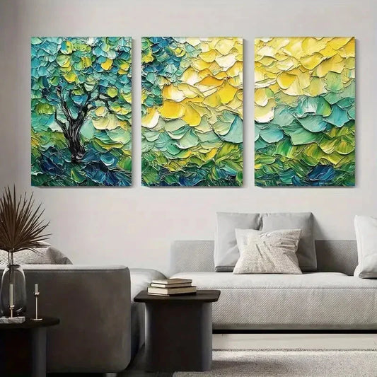 3pcs Abstract Tree Floral Nature Vibrant Colors Metal Print Ready to Hang Art