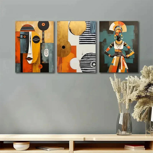 3pcs Modern African American Boho Metal Print Ready to Hang Art