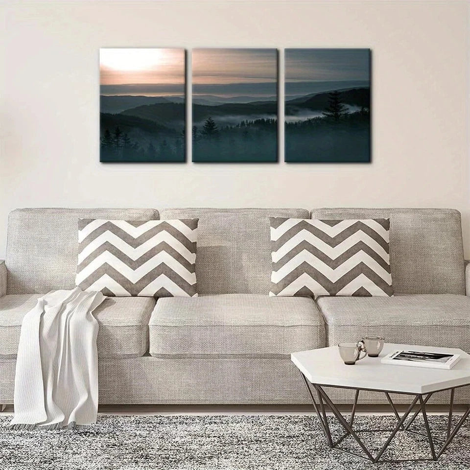 3pcs Sunrise Mountain Forest Natural Scenery Metal Print Ready to Hang Art