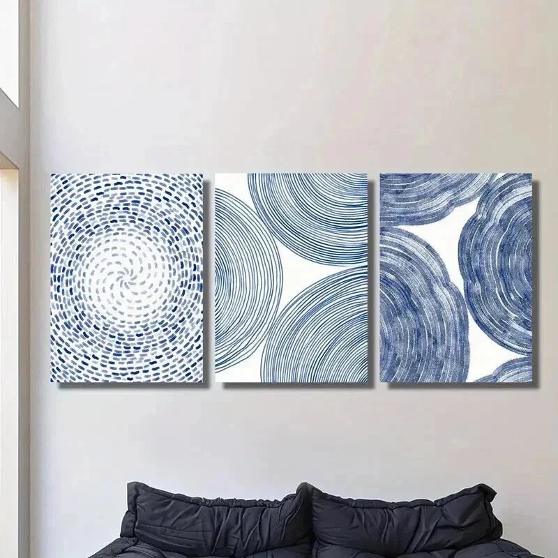 3pcs Blue Surfaces and Circle Plane Designs Wall Art Set Canvas Framed 40x60cm - High Quality Print 100% Australian Made Wall Canvas Ready to Hang