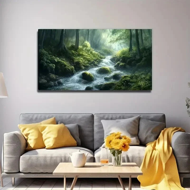 Peaceful Stream Water Wall Art Canvas Office Home Room Framed 120x60cm