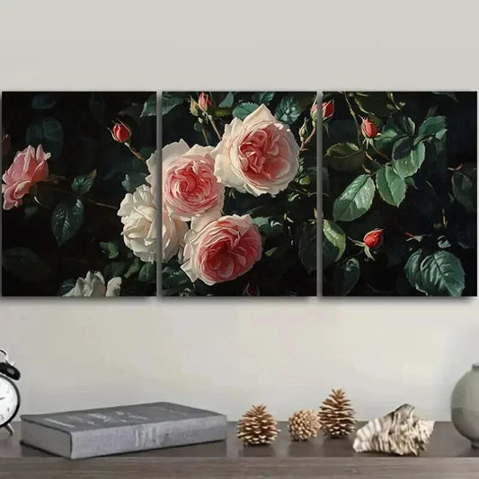 3pcs Oil Painting Roses Design Wonder Perfect Wall Art Set Canvas Framed 40x60cm - High Quality Print 100% Australian Made Wall Canvas Ready to Hang